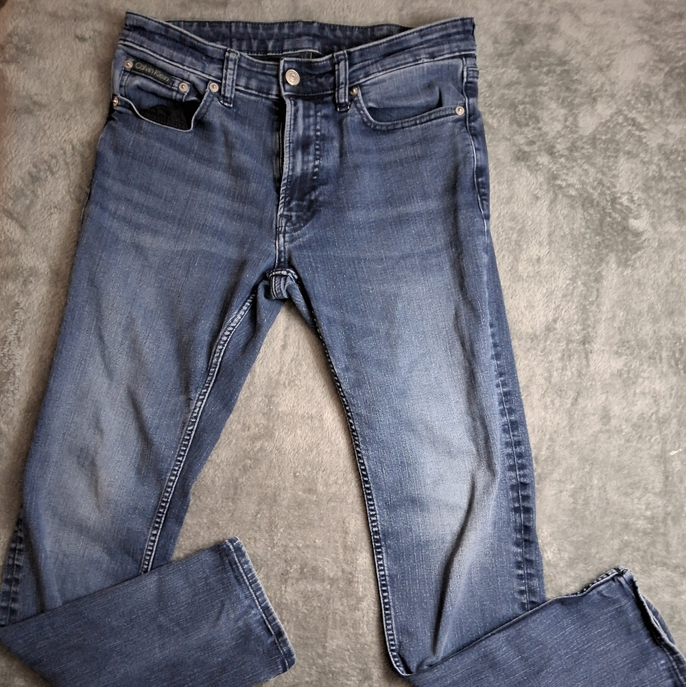 Mens Calvin Klein Jeans 30x30 Slim Stretch Dark Blue Denim Straight Leg